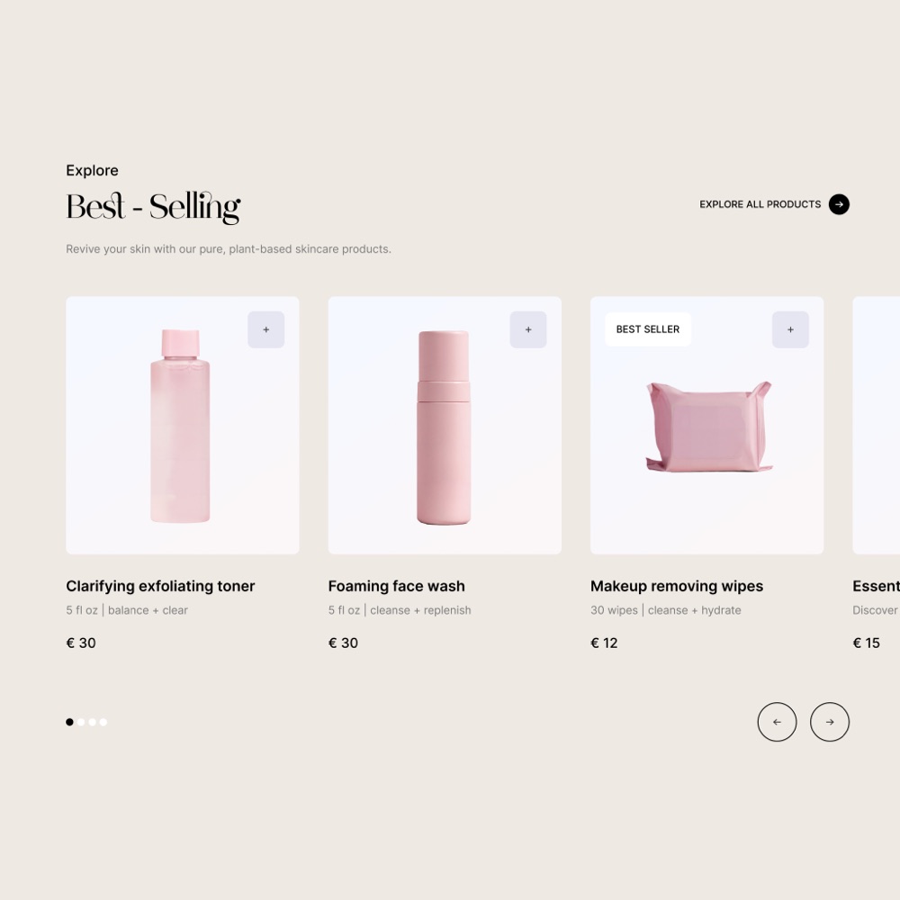 Best-selling products section of an online shop
