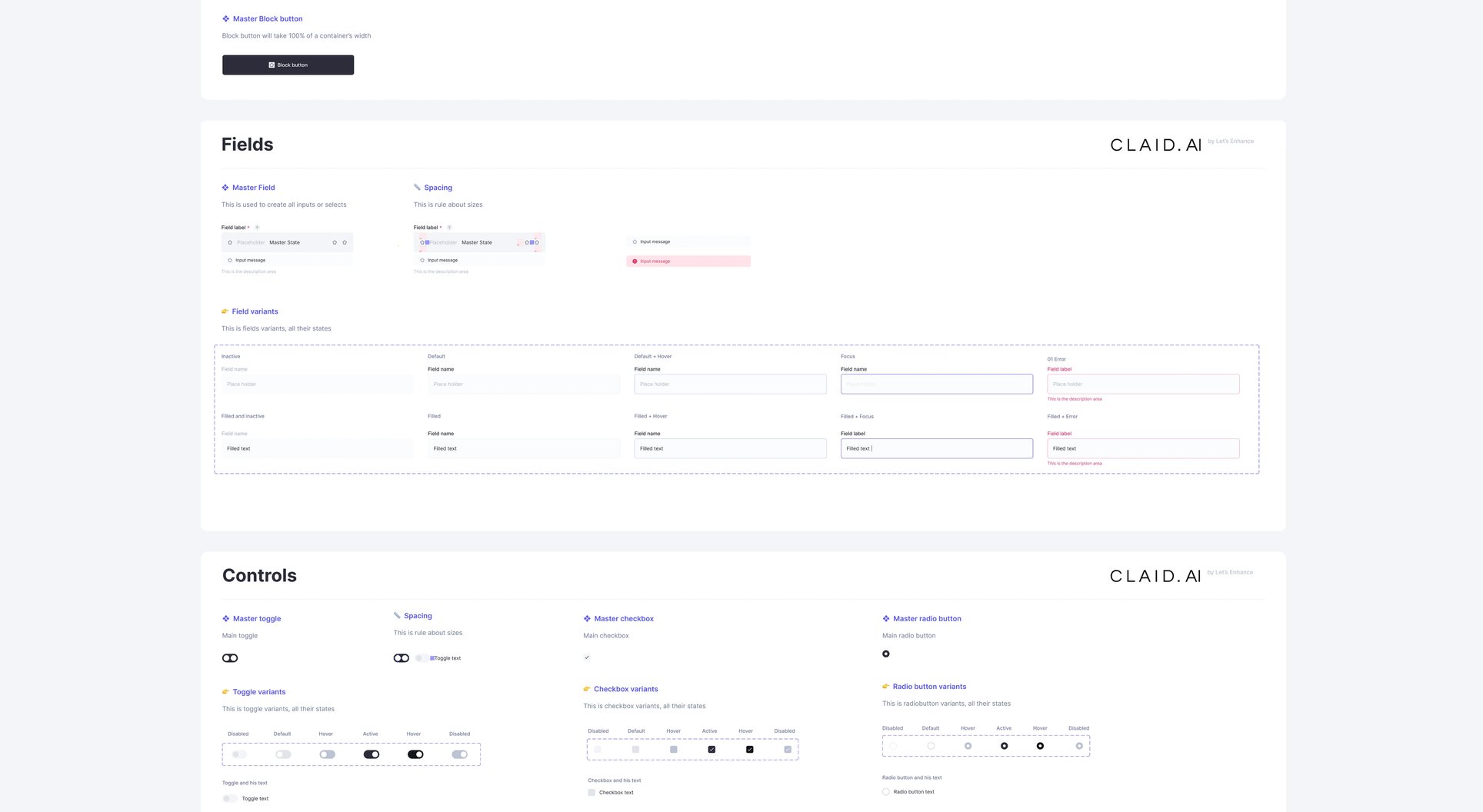 Claid design system: form fields and controls